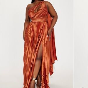 Fashion Nova One-Shoulder Rust Dress